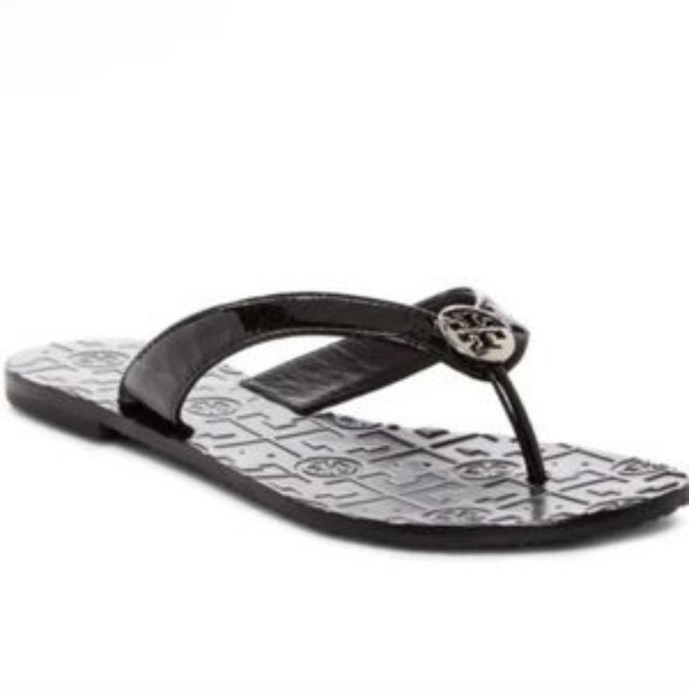 Tory Burch Thora Patent Leather Thong Sandal Black Size 9